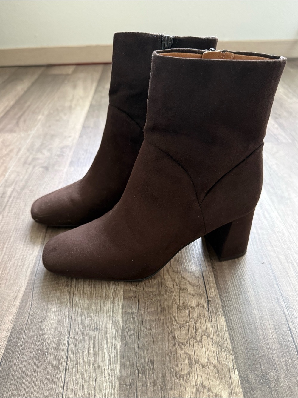 Nordstrom Rack Brown Faux Suede Ankle Boots Size 6.5M Block Heel